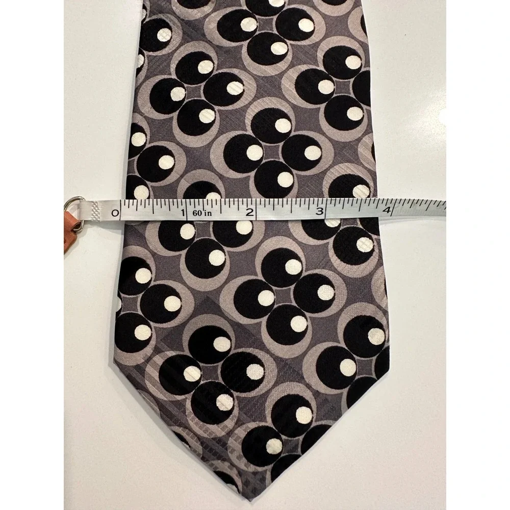 Maus & Hoffman Mens Silk Tie Italy Geometric Floral Grey Black White 3.75